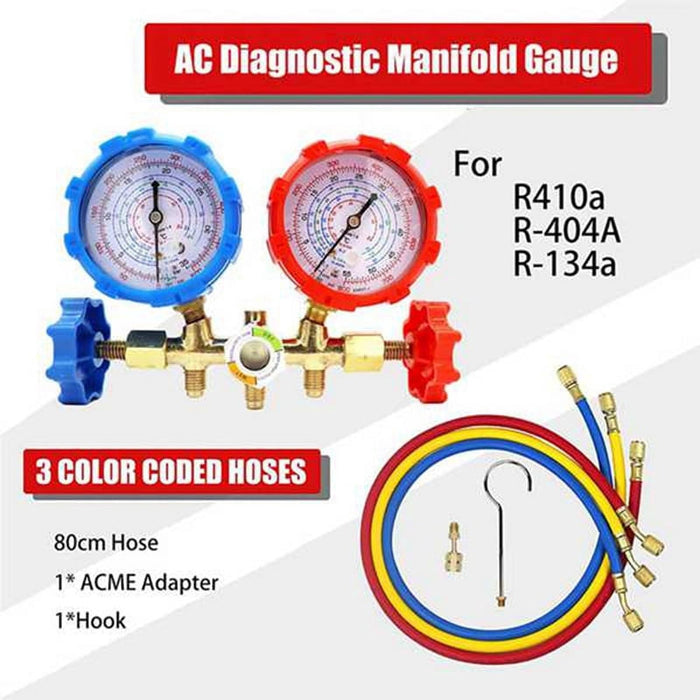 3 Way AC Diagnostic Manifold Gauge Set Metal, Photo Color, 1.9"